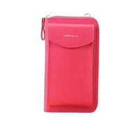 Monederos para cartera de embrague, bolso de teléfono móvil de moda, moda coreana, gran capacidad, cartera de doble capa, bolso de hombro multifuncional para mujer, cartera grande, Rosa intenso.,