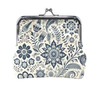 Monederos para monedas, diseño de gnomos del día de San Patricio con cierre a presión, bolsa organizadora de cuero para mujer, 4.5 x 4.1 pulgadas, azul (Floral Blue), one size, Azul floral
