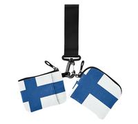 Monederos para mujer, diseño de bandera de Finlandia, tarjetero, organizador de dinero con llavero para mujer, 2 unidades, Bandera de Finlandia, 1 size, Casual