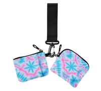 Monederos para mujer, diseño de teñido anudado azul y rosa, tarjetero, delgado, desmontable, con bolsillo para monedas con cremallera para el trabajo, viajes, 2 paquetes, Tinte azul y rosa, 1 size