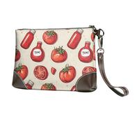 Monederos pequeños de mano para mujer, con estampado rojo de tomate, ketchup, de cuero, a la moda, con correa para la muñeca