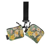 Monederos verdes con diseño de ramo de pintura al óleo, monederos para mujer, tarjeteros, tamaño compacto, con bolsillo para monedas con cremallera, 2 paquetes, Varios colores, 4.13"(L) x 3.5"(W