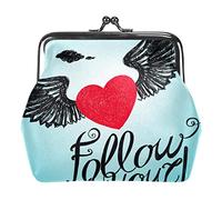 Monederos vintage para cambio, carteras con texto en inglés "Follow Your Heart", alas de amor, Como se muestra en la imagen, Talla única, Organizador de bolsas