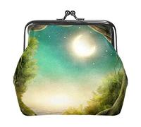 Monederos vintage para cambio, monedero, cartera, abstracto, verde, árbol, hoyo, luna, lago, Como se muestra en la imagen, Talla única, Organizador de bolsas