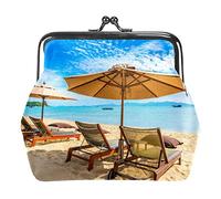 Monederos vintage para cambio, monederos, hermosa playa tropical, cocotero, palmera, paraguas, Como se muestra en la imagen, Talla única, Organizador de bolsas