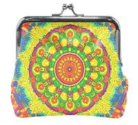 Monederos y bolsas de cuero con diseño de mandala, coloridos y personalizados, bonito soporte para cambiar tarjetas con candado para monedas, Mandala vibrante y colorido, Classic