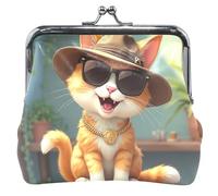 Monederos y bolsas de cuero personalizados, lindo sombrero de gato, gafas, bloqueo de beso, monedero, monedero, monedero, lindo sombrero de gato, gafas clásicas, Bonitas gafas de sombrero de gato