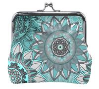Monederos y bolsas de cuero verde azulado con diseño de mandala para cambiar tarjetas con cierre de beso para niñas, Mandala Dream Teal, OneSize