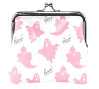 Monederos y bolsas de piel blanco con diseño de fantasmas rosados, con hebilla y cierre de beso, pequeño cambiador para monedas, Pink Ghosts White, UNITALLA, Pink Ghosts White, UNITALLA, Classic