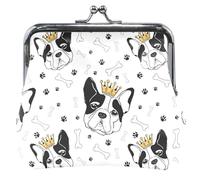 Monederos y bolsas de piel de bulldog negro y blanco con hebilla bonita cerradura de beso pequeña portafolios para monedas, Bulldog Blanco Negro, UNITALLA, Classic, Bulldog Blanco Negro, UNITALLA