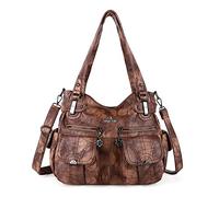 Monederos y bolsos de mano para mujer, con asa superior, bolso de cuero lavado a la moda, 5739-1#7028# 7 Marrón, Large