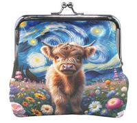 Monederos y bolsos modernos para mujer, diseño de vaca de las Tierras Altas, con cierre de beso floral, 11,5 x 10,5 cm