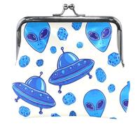 Monederos y bolsos personalizados de dibujos animados azul alienígena OVNI blanco para mujer, monedero y monedero con cierre de beso para niñas, Cartoon Blue Alien UFO White, Classic