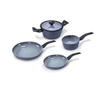 Moneta Aria Finegres Set de 5 Cazuelas y Sartenes de Inducción, Revestimiento Natural Antiadherente, Aptas para el Lavavajillas, Batería de Cocina de 5 Piezas, Metal, Gris, 5 Pezzi