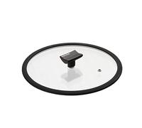 Moneta Coperchio Piatto, Bordo in Silicone e pomolo reggimestolo, 26 cm, Transparent And Black, 0004124526