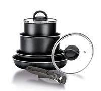 Moneta Gea Minispace - Batería de 6 piezas con mango extraíble, aluminio 100% reciclado, también para inducción. Fabricado en Italia