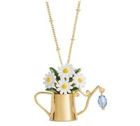 Monetais Collar de flores, colgante de collar de ramo de regadera de oro con margarita blanca y gota azul, estilo primaveral fresco, flor blanca