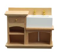 Monetais Fregadero de casa de muñecas Fregadero de baño de Madera a Escala 1/12 Miniaturas de casa de muñecas Gabinete de Lavabo de baño de Cocina Realista para Muebles Modelo Decoración Muebles