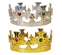 Monetais Juego de 2 coronas de rey y reina, corona dorada ajustable de reina y rey, accesorios de disfraz real de plástico ligero para fiesta de cumpleaños, dorado plateado