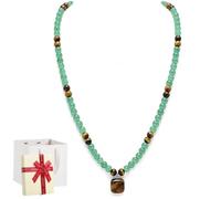 Money Attraction Necklace With Green and Tiger Eye Pendant, Feng Shui Wealth Beaded Necklace for Women, 8mm Protection Crystal Long Chain Jewelry for Anniversary,Vacation,Theme Parties Jewelry