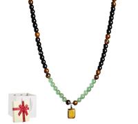 Money Attraction Necklace With Green and Tiger Eye Pendant, Feng Shui Wealth Beaded Necklace for Women, 8mm Protection Crystal Long Chain Jewelry for Anniversary,Vacation,Theme Parties Jewelry