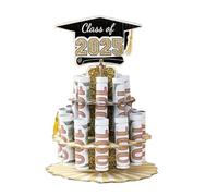 Money Holder - Paper Money Displayer | Graduation Holders, 2025 Graduation Paper Rupee Holder | 3 Tier Decorative Table Centerpieces Black and Gold Party Decor for College, Girls & Boys