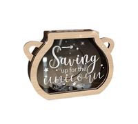 Money Saving Box, Cauldron Shape Jar, 6.38x4.45 Inches Wooden Frame Bank, Decorative Coin Storage, Creative Cash Holder, Ideal for Retro Home, Tabletop, Shelf, Kids, and Decor Use