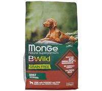 Monge BWILD Adult Cordero, Potatos and Peas, Comida para Perros para Todas Las Razas (alimento seco para Perros con Cordero, Patatas y Guisantes, Poco Cereales, Muy Rico en Fibra y vitaminas,