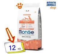 Monge Natural Superpremium Adulto – Comida para perros, Salmón y arroz – 12 kg