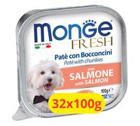 Monge Fresh - Paté húmedo para perro con bocados con salmón, 32 x 100 g