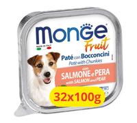 Monge Fruit húmedo perro paté y bocaditos con salmón y pera - 32 x 100 g