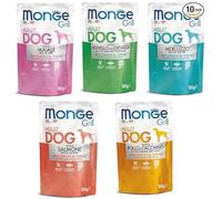 Monge Grill - Bocados al horno para perros adultos, sabores mixtos, 100 g, 10 bustos para perro