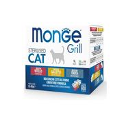 Monge Grill STERILISED Multipack with COCKEREL, Trout, Veal, Comida húmeda para gatos (Multipack de comida para gatos con pollo, trucha, ternera, rica en vitaminas, sin cereales, bien digerible, 85 g)
