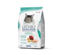 MONGE LE CHAT EXCELLENCE HAIRBALL Alimento seco para gatos adultos que contiene pollo y salmón deshidratados, proteína, fibra y grasas saludables, comida para felinos, para consumo diario, 400 g