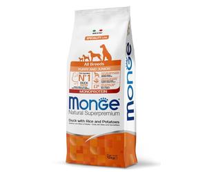 Monge Natural Superpremium Puppy and Junior Duck, Rice and Potatoes, Comida para Perros de Todas Las Razas (Comida Seca para Perros con Pato, arroz y Patatas, Muy Rica en Fibra y vitaminas, 12 kg)