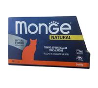 Monge Natural superpremium quality Atún de aletas amarillas con salmón para gatos, cocción al vapor. Paquete de 24 cajas (80 gr. el uno). Sin colorantes ni conservantes