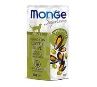 Monge Supreme Adult Tuna with Mussels and Olives - Comida húmeda para Gatos (Comida para Gatos Hecha de atún con mejillones y Aceitunas, Muy Rica en Fibra y vitaminas, 80 g)