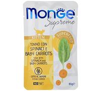 Monge Supreme Kitten Tuna with Spinach and Baby Carrots, Comida húmeda para Gatos (Comida para Gatos Hecha de atún con Espinacas y Zanahorias bebé, alimento húmedo sin Cereales, Bien digerible, 80 g)