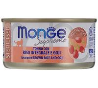 Monge Supreme STERILISED Tuna with Brown Rice and Goji - Comida húmeda para Gatos (Comida para Gatos Hecha de atún con arroz Integral y Goji, Muy Rica en Fibra y vitaminas, 80 g)