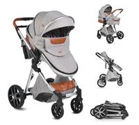 Moni, cochecito Alma, asiento deportivo, capazo, convertible, bolsa de pañales, color:gris claro