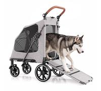 MoNiBloom Cochecito grande para mascotas con rampa antideslizante, cochecito resistente para perros de hasta 99 libras, ayuda de movilidad segura y suave, ruedas todo terreno, ideal para perros