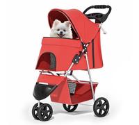 MoNiBloom Cochecito para mascotas de 3 ruedas, cochecito plegable para cachorros con funda para clima para todas las estaciones, cesta de almacenamiento y portavasos, malla transpirable y visible para