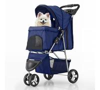MoNiBloom Cochecito para mascotas de 3 ruedas, plegable, para perros y gatos, con funda para clima para todas las estaciones, cesta de almacenamiento y portavasos, malla transpirable y visible para