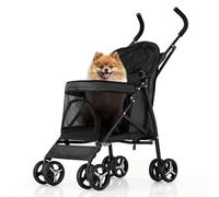 MoNiBloom Cochecito para mascotas de 4 ruedas, cochecito para cachorros fácil de plegar con cubierta solar, almohadilla y bolsa de almacenamiento trasera, malla transpirable y visible para mascotas