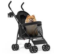 MoNiBloom Cochecito para mascotas de 4 ruedas, cochecito para cachorros fácil de plegar con cubierta solar, almohadilla y bolsa de almacenamiento trasera, malla transpirable y visible para mascotas