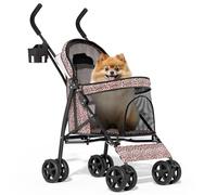 MoNiBloom Cochecito para mascotas de 4 ruedas, fácil de plegar con forma de paraguas para perros y gatos con bolsa de almacenamiento y malla visible para perros pequeños/medianos, gatos, estampado de