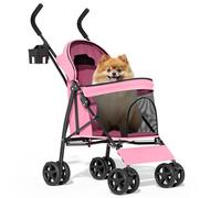 MoNiBloom Cochecito para mascotas de 4 ruedas, jaula para cachorros fácil de plegar con cubierta solar, almohadilla y bolsa de almacenamiento trasera, malla transpirable y visible para mascotas