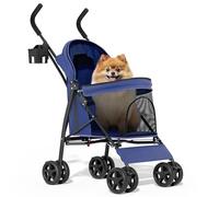 MoNiBloom Cochecito para mascotas de 4 ruedas, jaula para cachorros fácil de plegar con cubierta solar, almohadilla y bolsa de almacenamiento trasera, malla transpirable y visible para mascotas