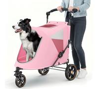 MoNiBloom Cochecito para mascotas para perros grandes o varios perros gatos con mango ajustable, 3 ruedas de doble entrada, portátil, fácil de plegar, carrito doble para perros de hasta 55 libras,