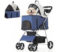 MoNiBloom Cochecito plegable 3 en 1 para mascotas, transportador desmontable, asiento de coche y cochecito con botón de entrada para mascotas pequeñas, cochecito para perros medianos con carga de